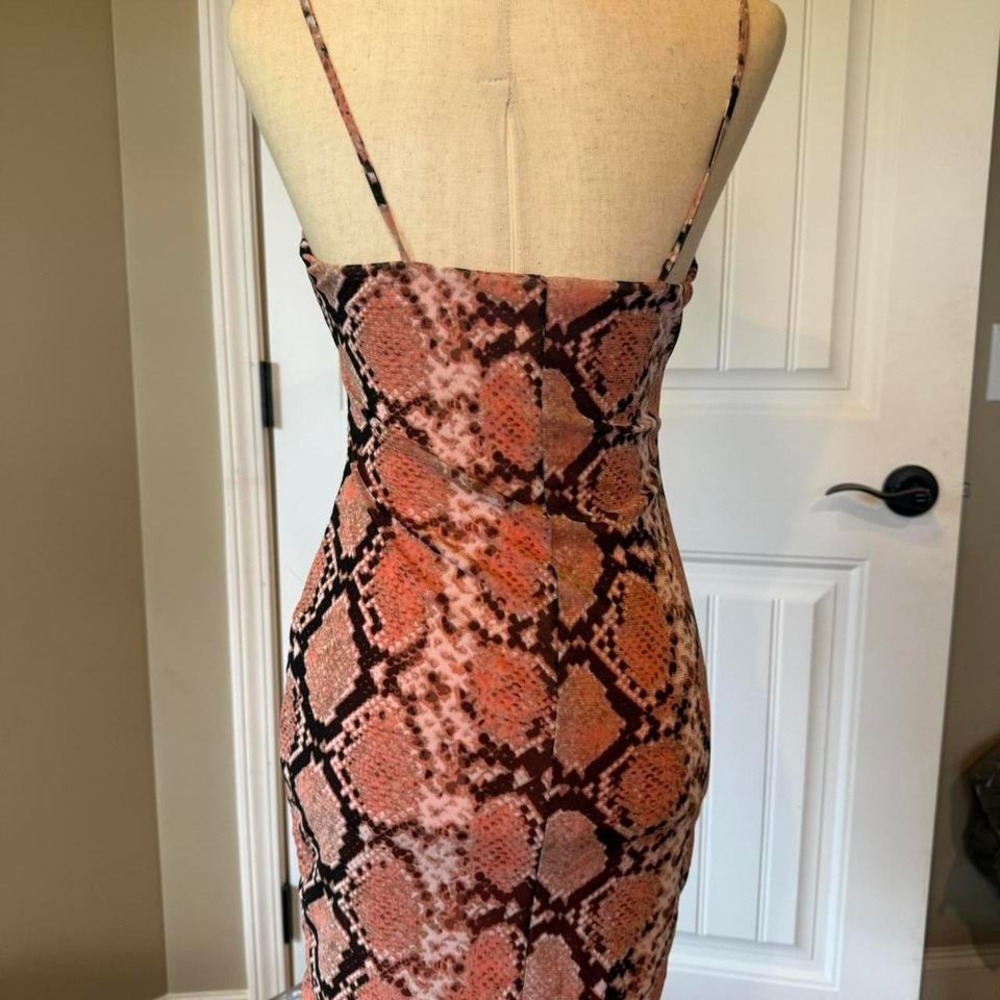 Charlotte Russe Snake Print Slip Dress Midi Spaghetti Strap Coral Brown Size S - Picture 2 of 5